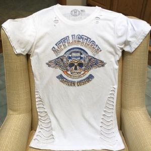 Affliction white ripped tee